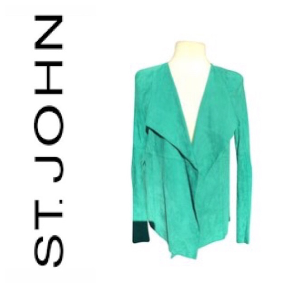 ST JOHN suede leather jacket open front long sleev